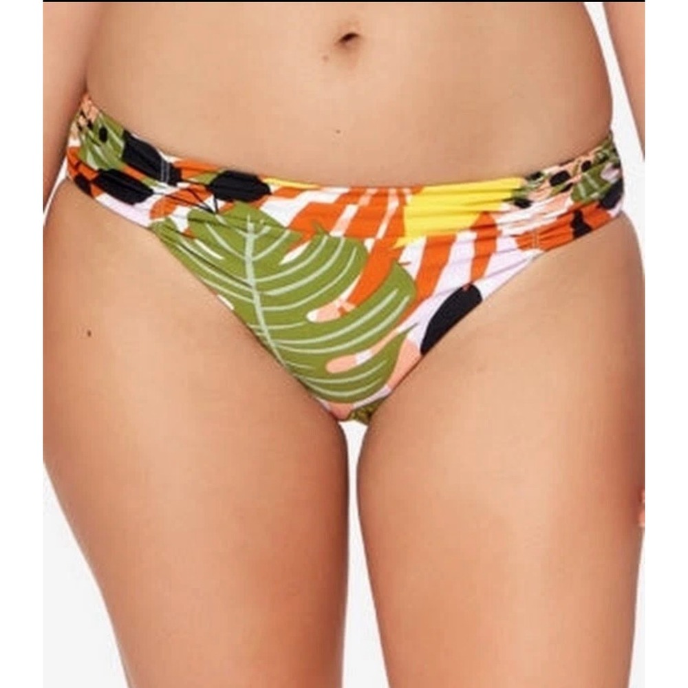 Bar III Jungle Tropical Ruched Hipster Bikini Bottoms Multi Floral MBJT2827 - Picture 1 of 6